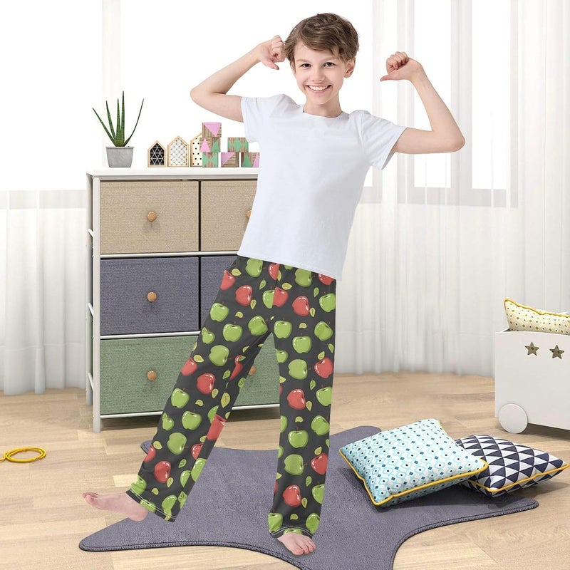 senya Pajama Pants Sleep Pants Soft Elastic Waist Pajama Lounge Pants Red Apples Green Apples for 6-14 Years Old - Image 5